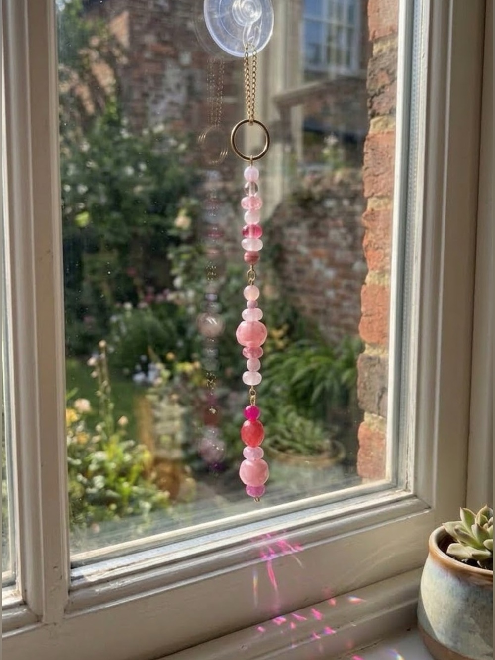 Handmade Pink Beaded Window Charm Suncatcher Bag Charm